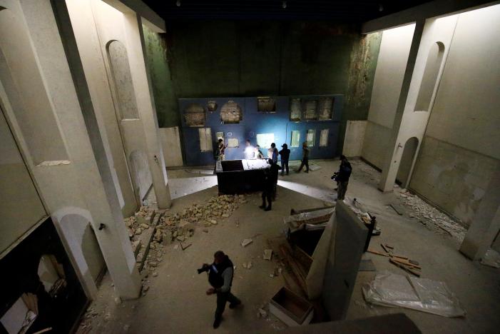 A view of a destroyed museum, where Islamic State militants filmed themselves destroying priceless statues and sculptures in 2015, during a battle against the militants in Mosul